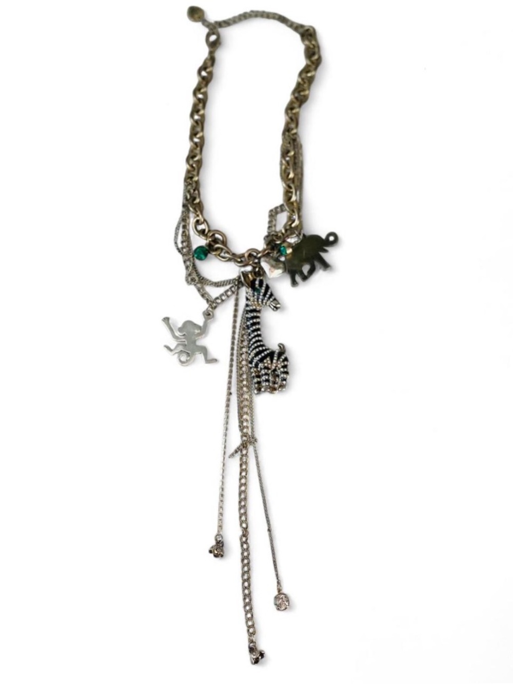 VINTAGE Y2K RARE BETSEY JOHNSON ZOO ZEBRA CHARM CHUNKY CHAIN STATEMENT NECKLACE